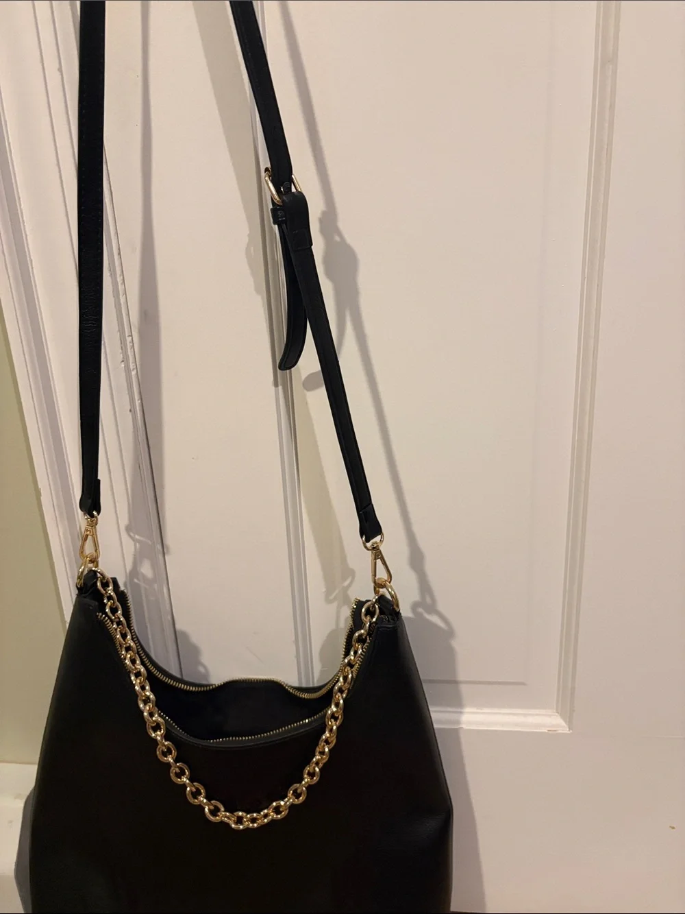 AOTA Black Shoulder Hobo Bag with Gold Chain Strap